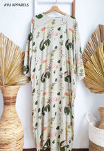 Printed Cotton Dress Dull Green